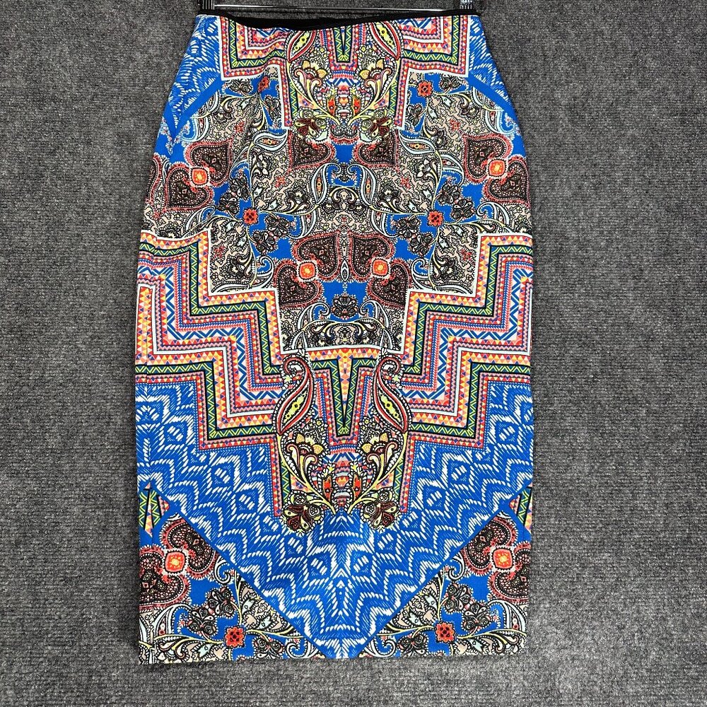 Bisou Bisou Skirt Womens S Print Pencil Stretch Vent Pull On Elastic Waist